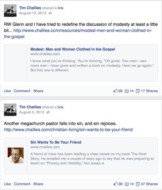 2014-09-15 Tim Challies FB page missing link to Modest